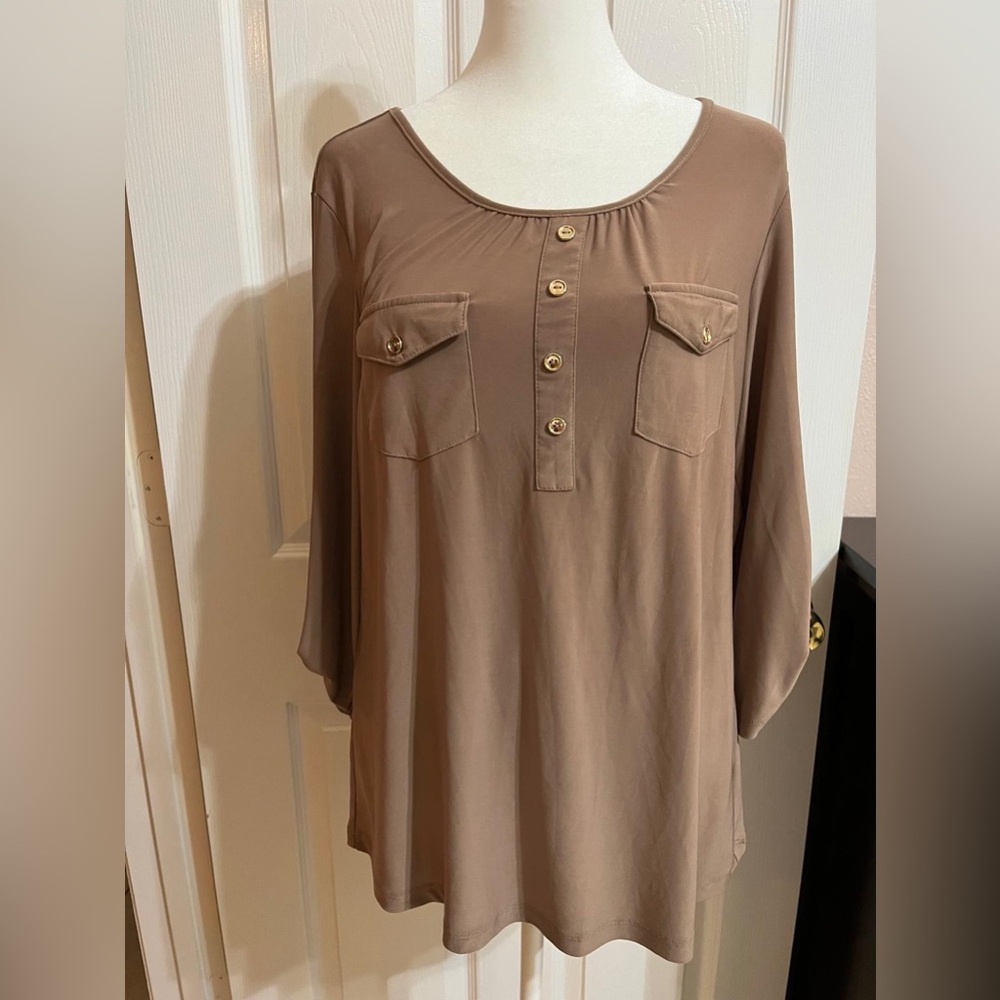 Perception concept Brown women's blouse with buttons (F)